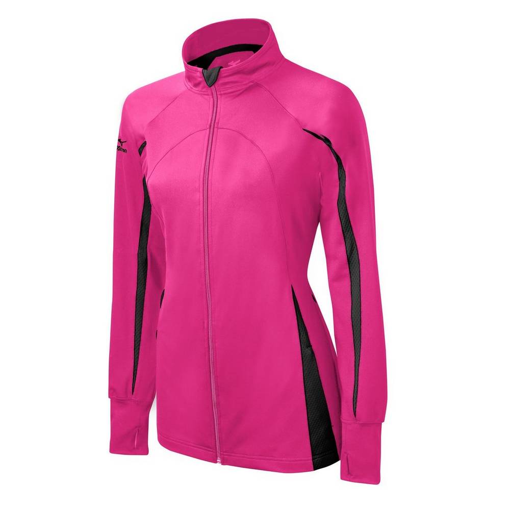 Casaco Mizuno Elite 9 Focus Full-Zip - Mulher - Rosa/Pretas - BRJUZ8349